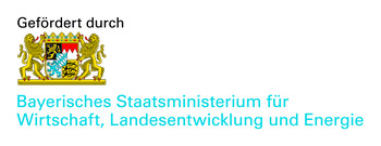 Logo mit zwei Löwen links und rechts, in der Mitte Wappen, Schriftzug gefördert durch Bayerisches Staatsministeriums für Wirtschaft