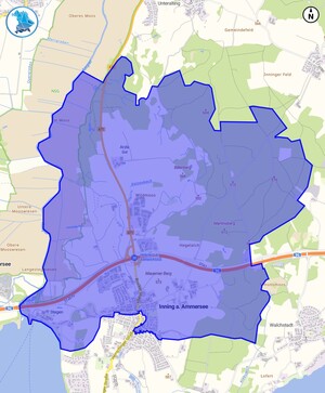Blauer Bereich des neuen Kehrbezirks abgebildet auf einer Karte.